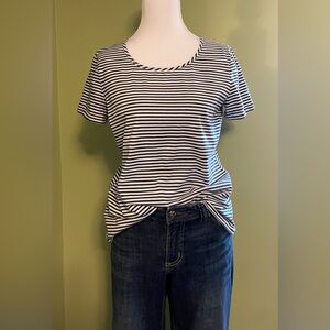 Talbots Navy & White Striped Scoop Neck Tee